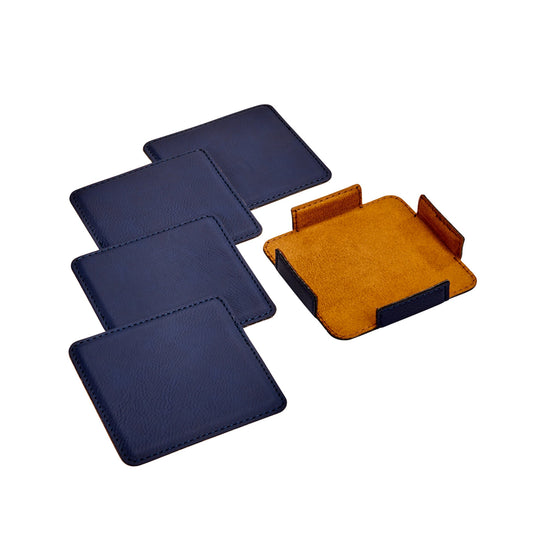 Set Of 4 Leatherette Coasters - Navy - AKD Ink
