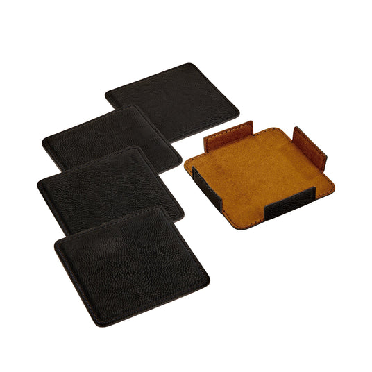 Set Of 4 Leatherette Coasters - Black - AKD Ink