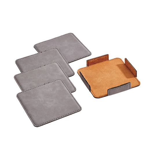 Set Of 4 Leatherette Coasters - Grey-AKD Ink