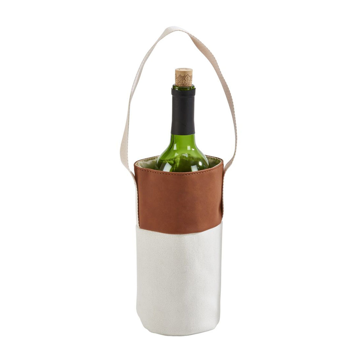 Leatherette & Canvas Caramel Wine Tote-AKD Ink