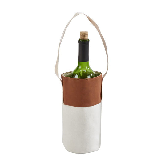 Leatherette & Canvas Caramel Wine Tote-AKD Ink
