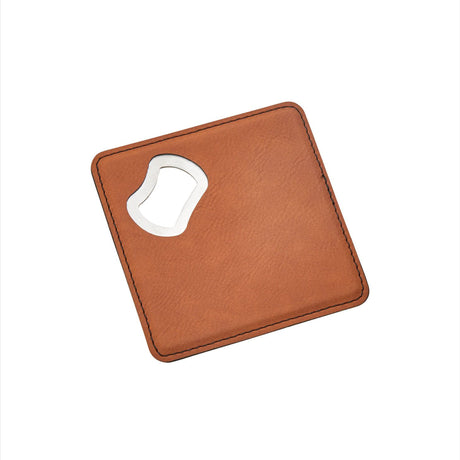 Caramel Leatherette Coaster with Bottle Opener - 4" Square-AKD Ink