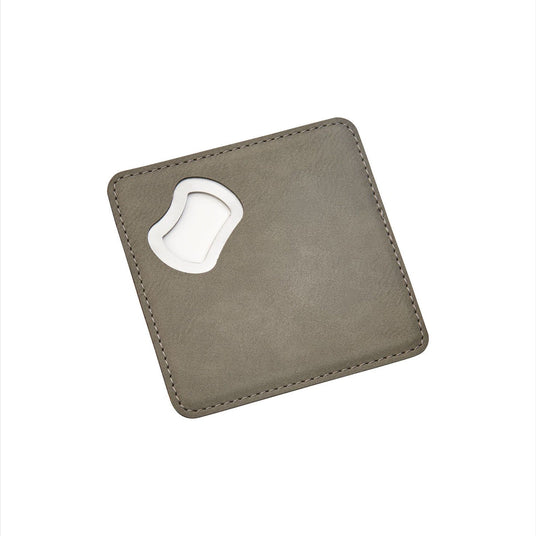 Grey Leatherette Coaster with Bottle Opener - 4" Square-AKD Ink