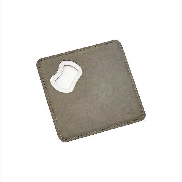 Grey Leatherette Coaster with Bottle Opener - 4" Square-AKD Ink