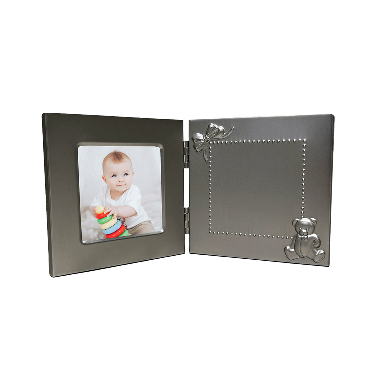 Hinged Baby Frame with Teddy Bear Design - 3" x 3" Photo-AKD Ink