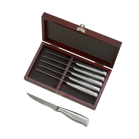 6 Piece Steak Knife Set with Hinged Rosewood Case-AKD Ink