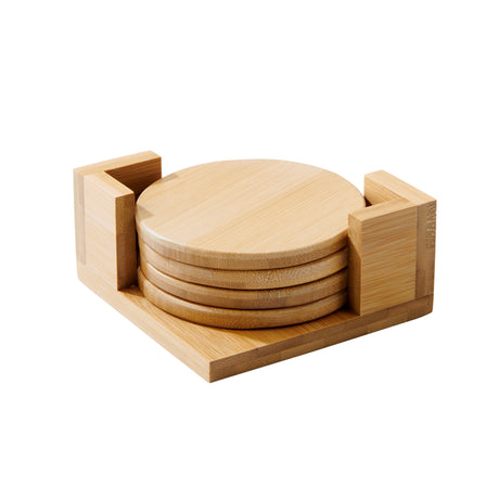 Bamboo Wood Coaster Set - 4" Round Coasters with Stand-AKD Ink