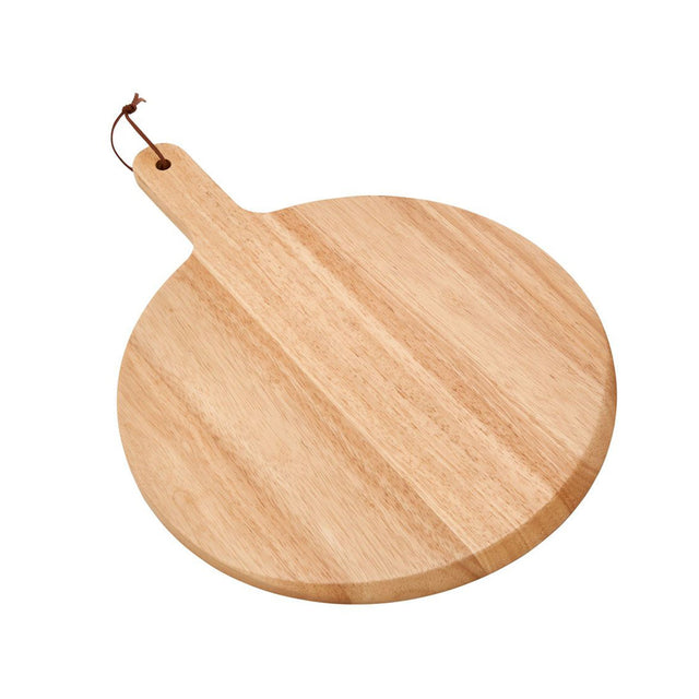 Rubberwood Pizza Board with Handle - 13.5" Diameter-AKD Ink