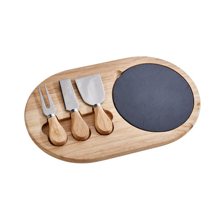 3-Piece Oval Slate & Wood Cheese Board Set-AKD Ink