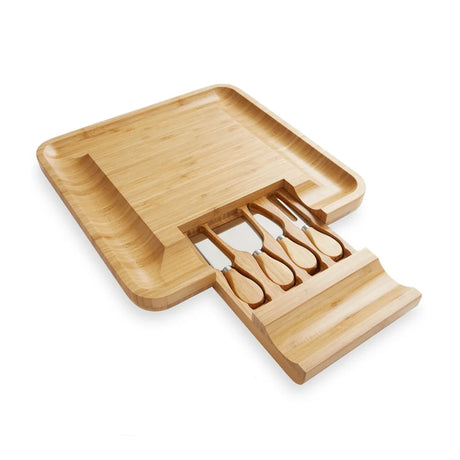 Bamboo 13'' Square Cheese Board with 4 Tools-AKD Ink