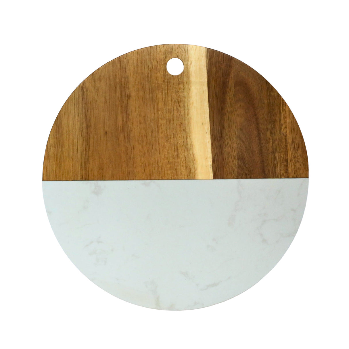 White Marble and Acacia Wood Round Board - 12"-AKD Ink