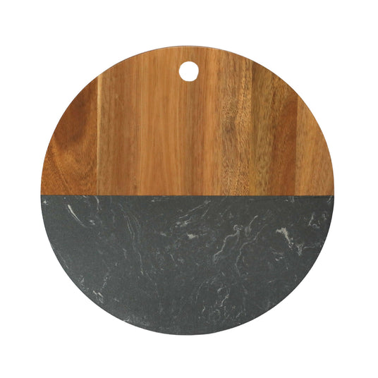 Black Marble and Acacia Wood Round Board - 12"-AKD Ink
