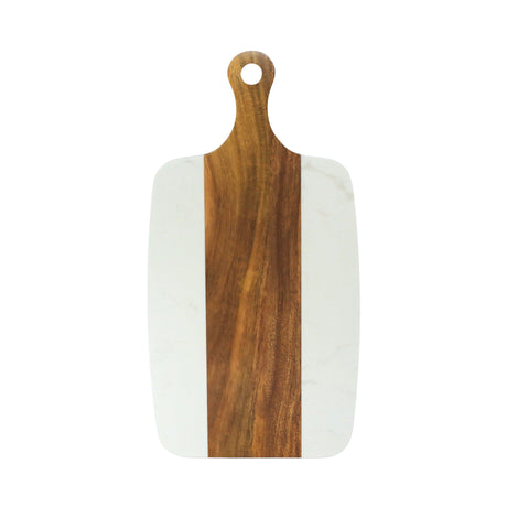 White Marble and Acacia Wood Center Handled Board-AKD Ink