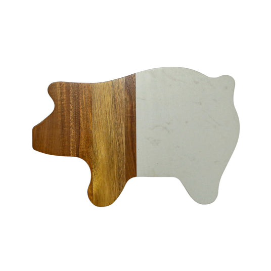 White Marble and Acacia Wood Pig Board-AKD Ink