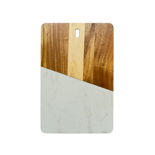 White Marble and Acacia Wood Rectangular Diagonal Board-AKD Ink