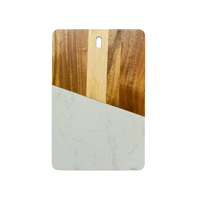 White Marble and Acacia Wood Rectangular Diagonal Board-AKD Ink