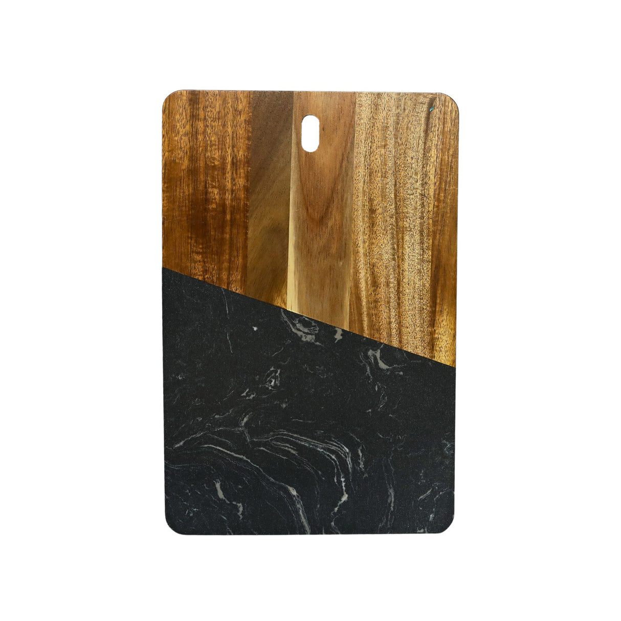 Black Marble and Acacia Wood Rectangular Diagonal Board-AKD Ink