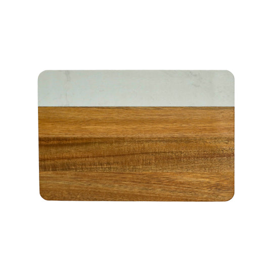 White Marble and Acacia Wood Rectangle Board-AKD Ink