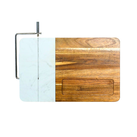 White Marble and Acacia Wood Board with Slicer-AKD Ink