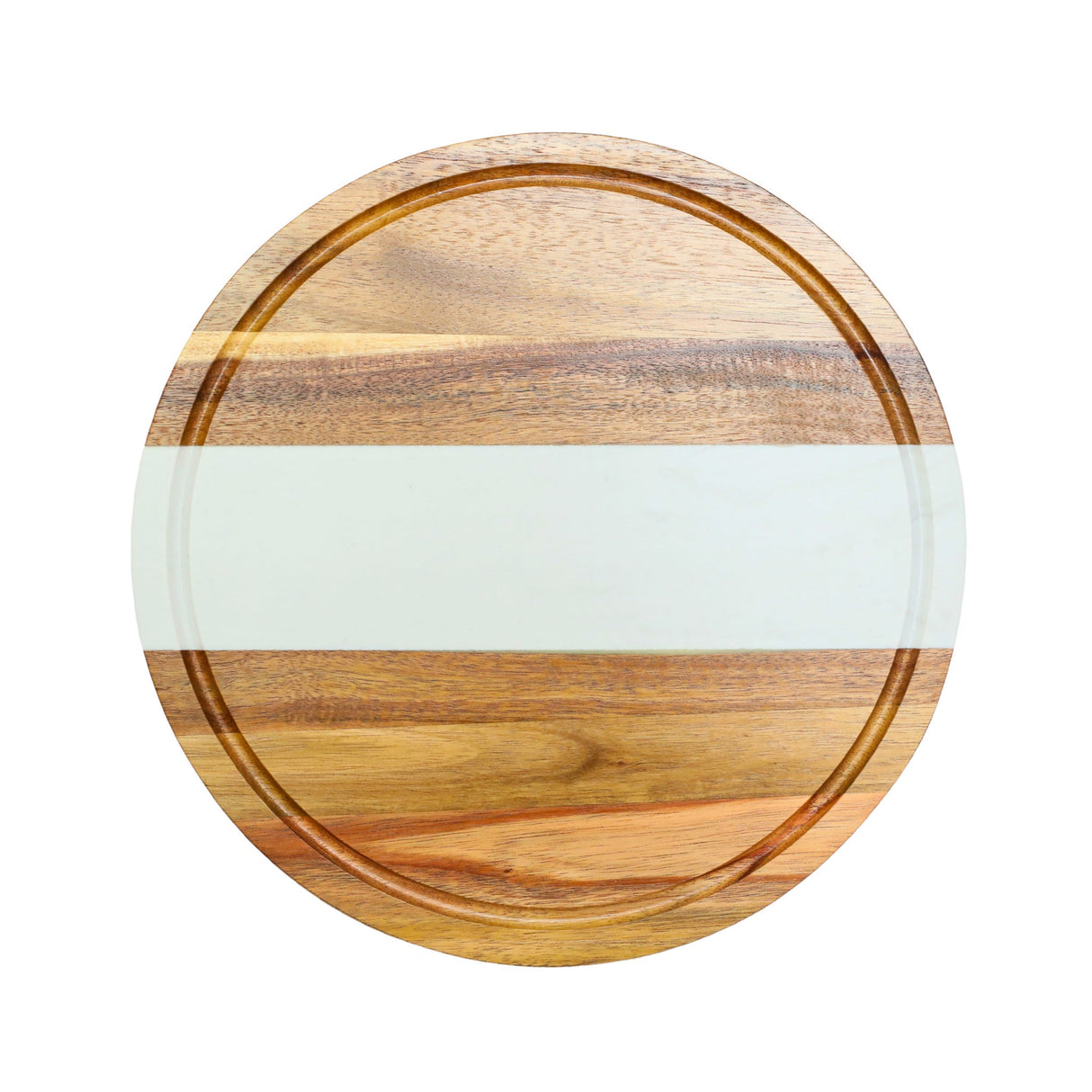 White Marble Stripe and Acacia Wood Round Board - 11"-AKD Ink