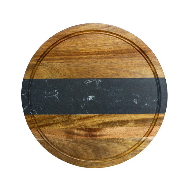 Black Marble Stripe and Acacia Wood Round Board - 11"-AKD Ink