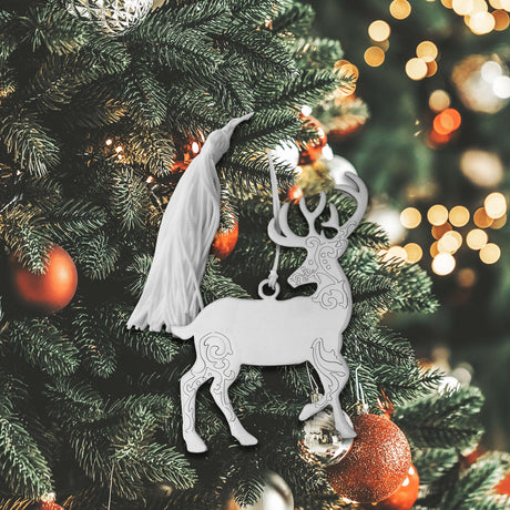Scroll Reindeer Ornament with White Tassel-AKD Ink