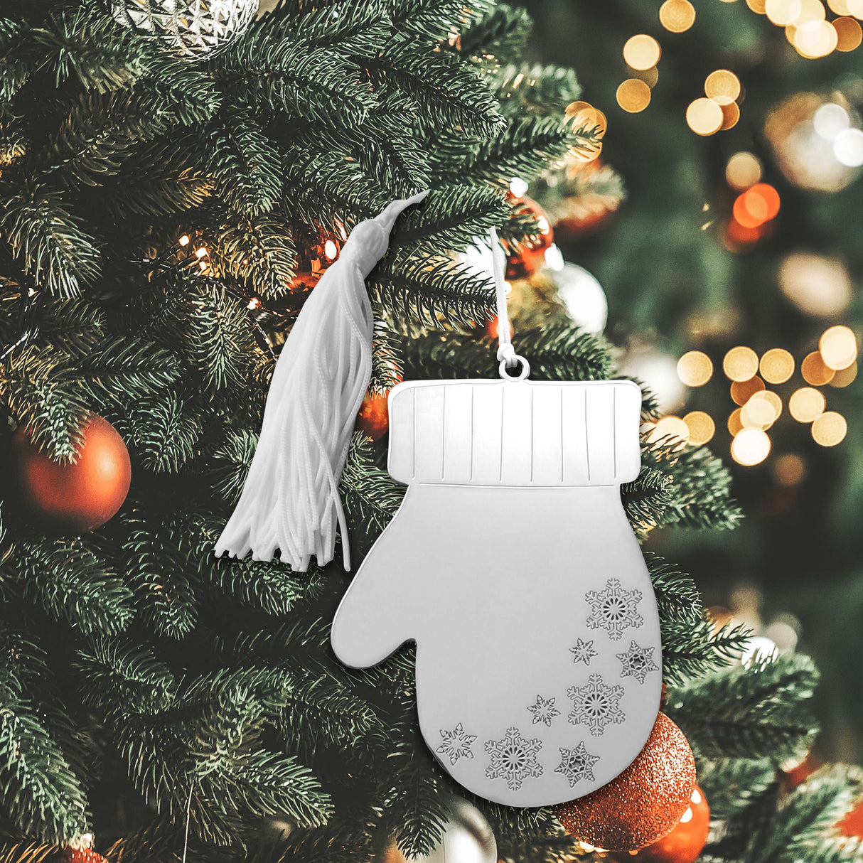 Winter Mitten Ornament with White Tassel-AKD Ink