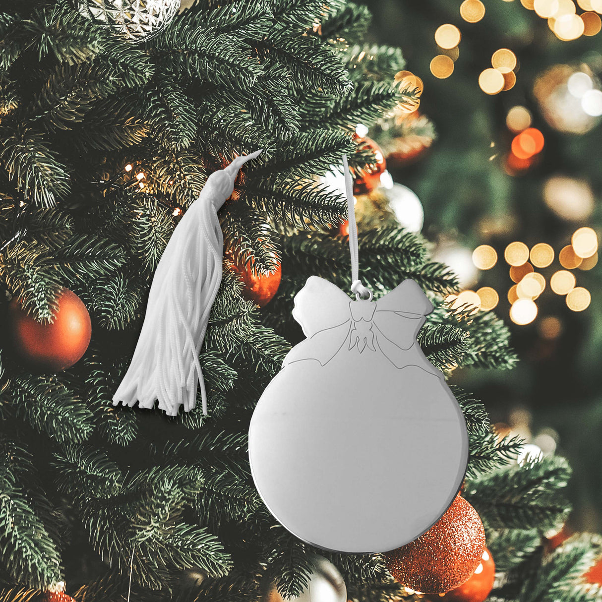 Ball Ornament with Bow White Tassel-AKD Ink