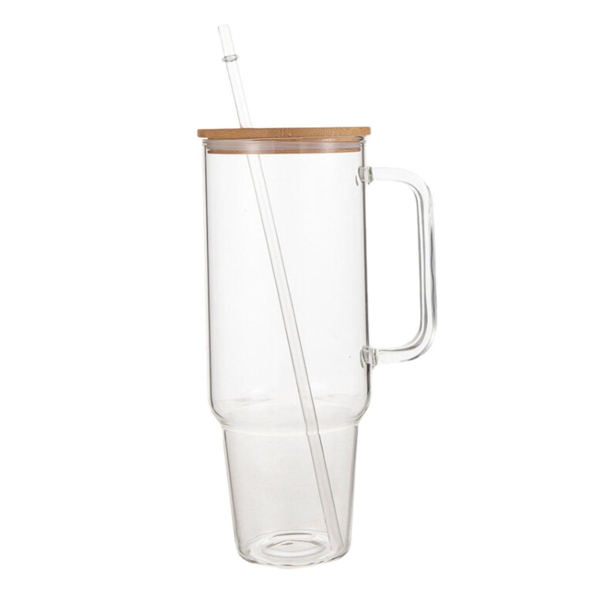 Glass 40 oz. Tumbler with Bamboo Lid, Handle & Straw - Clear-AKD Ink