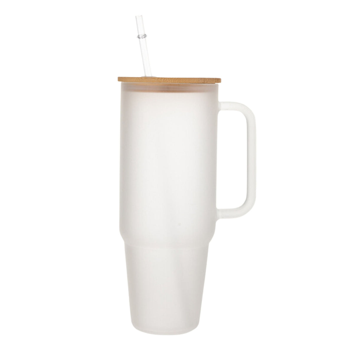 Glass 40 oz. Tumbler with Bamboo Lid, Handle & Straw - Frosted-AKD Ink