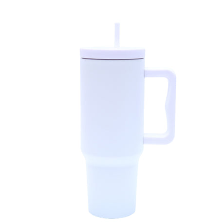 40 oz. Stainless Steel Modern Tumbler with Handle & Straw - White-AKD Ink