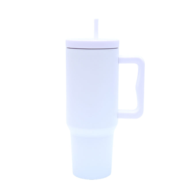 40 oz. Stainless Steel Modern Tumbler with Handle & Straw - White-AKD Ink