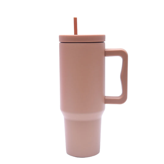 40 oz. Stainless Steel Modern Tumbler with Handle & Straw - Tan-AKD Ink