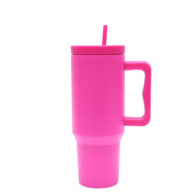 40 oz. Stainless Steel Modern Tumbler with Handle & Straw - Hot Pink-AKD Ink