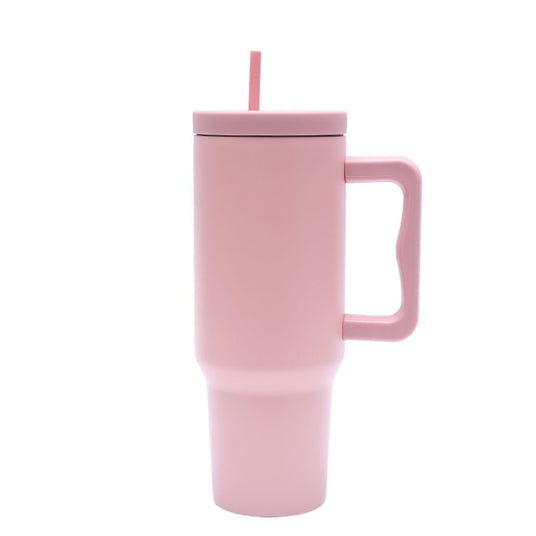 40 oz. Stainless Steel Modern Tumbler with Handle & Straw - Pink-AKD Ink