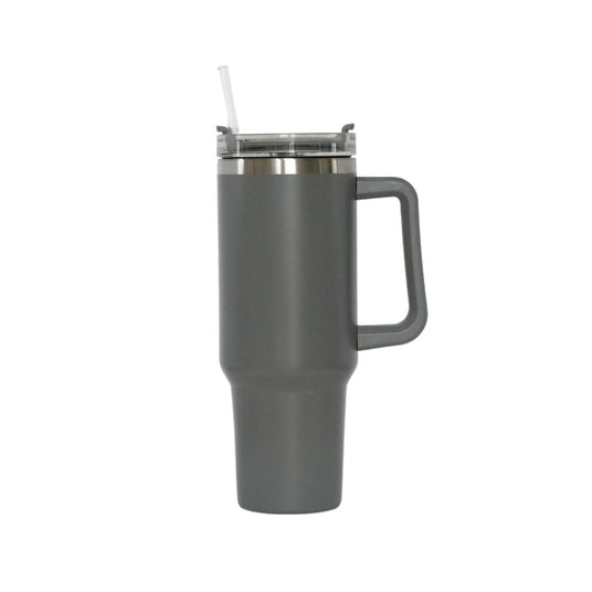 40 Oz Stainless Steel Tumbler with Handle & Straw - Grey-AKD Ink