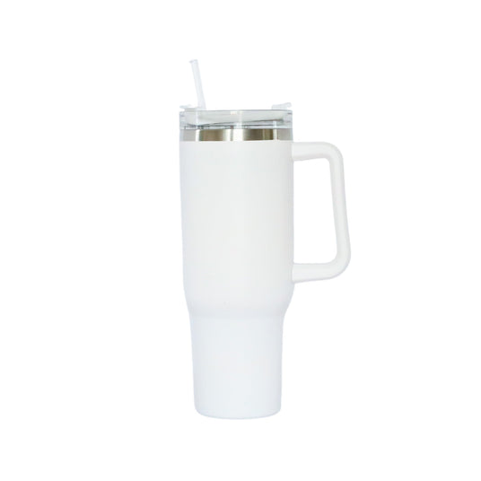 40 Oz Stainless Steel Tumbler with Handle & Straw - White-AKD Ink