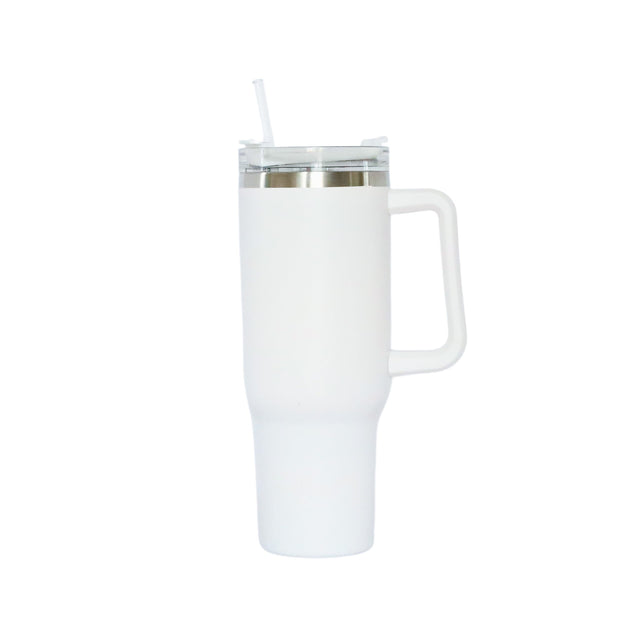 40 Oz Stainless Steel Tumbler with Handle & Straw - White-AKD Ink