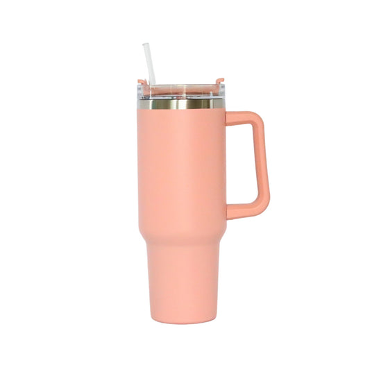 40 Oz Stainless Steel Tumbler with Handle & Straw - Peach-AKD Ink