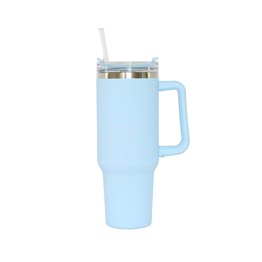 40 Oz Stainless Steel Tumbler with Handle & Straw - Light Blue-AKD Ink