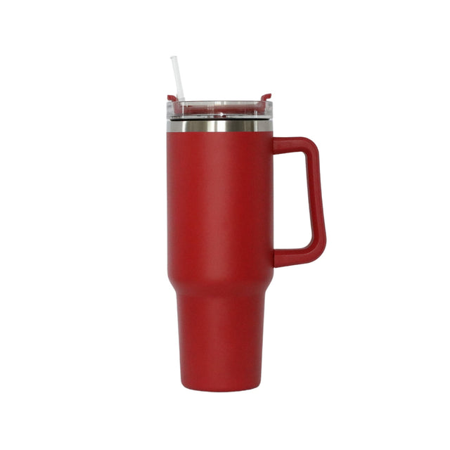 40 Oz Stainless Steel Tumbler with Handle & Straw - Red-AKD Ink