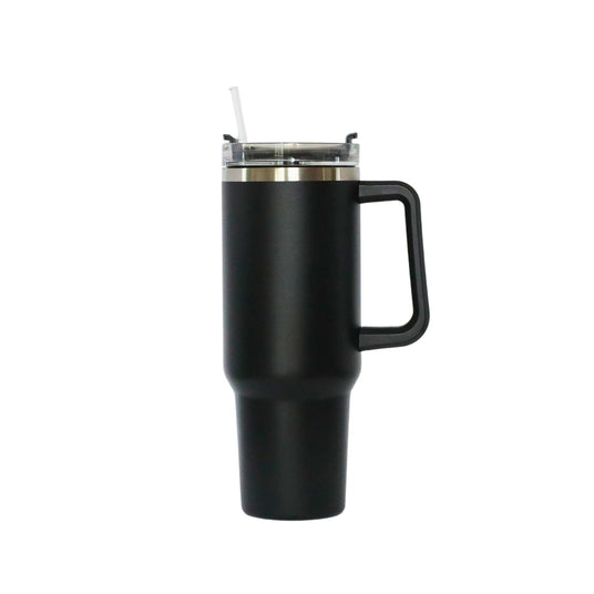 40 Oz Stainless Steel Tumbler with Handle & Straw - Black-AKD Ink