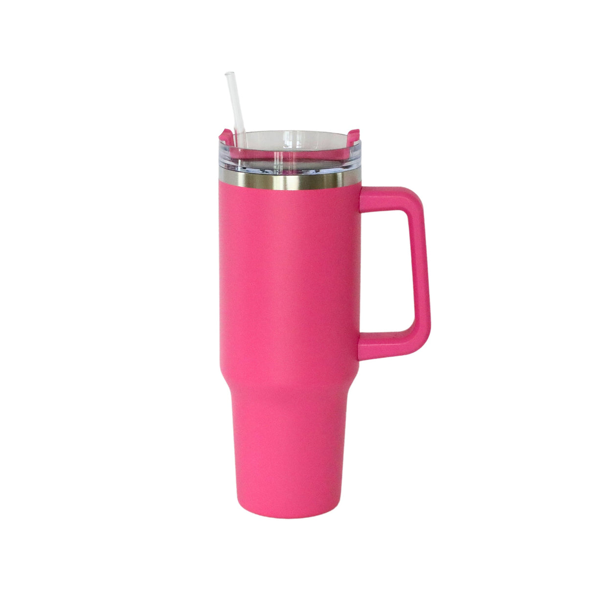 40 Oz Stainless Steel Tumbler with Handle & Straw - Hot Pink-AKD Ink
