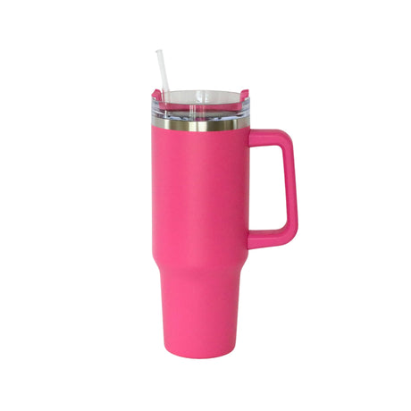 40 Oz Stainless Steel Tumbler with Handle & Straw - Hot Pink-AKD Ink