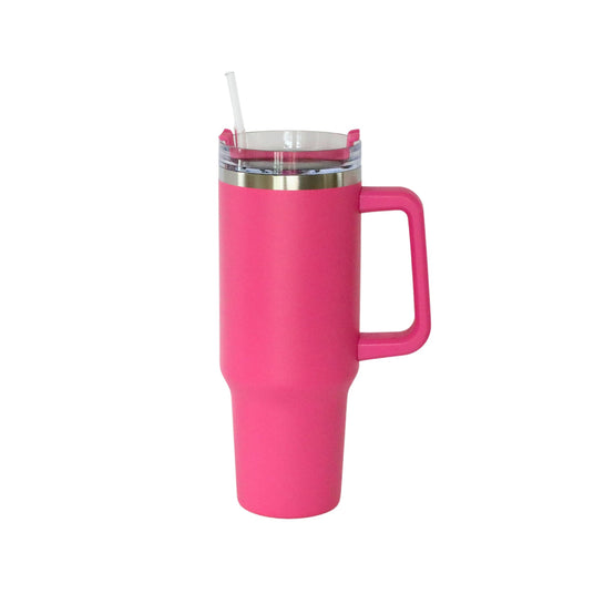 40 Oz Stainless Steel Tumbler with Handle & Straw - Hot Pink-AKD Ink