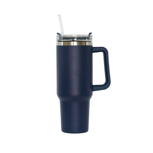 40 Oz Stainless Steel Tumbler with Handle & Straw - Navy-AKD Ink