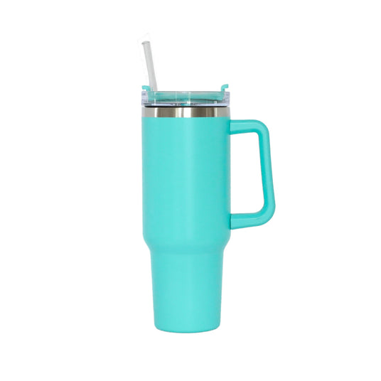 40 Oz Stainless Steel Tumbler with Handle & Straw - Aqua-AKD Ink