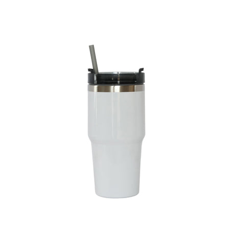 20 Oz Stainless Steel Tumbler with Straw - White-AKD Ink