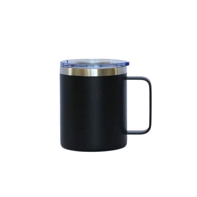 12 Oz Stainless Steel Travel Mug with Handle - Black-AKD Ink