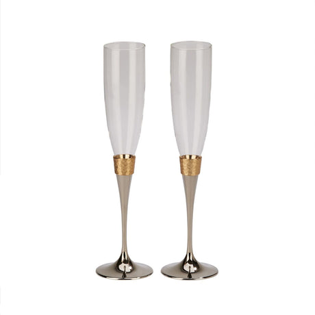 Hammered Gold Band Champagne Flutes Set-AKD Ink
